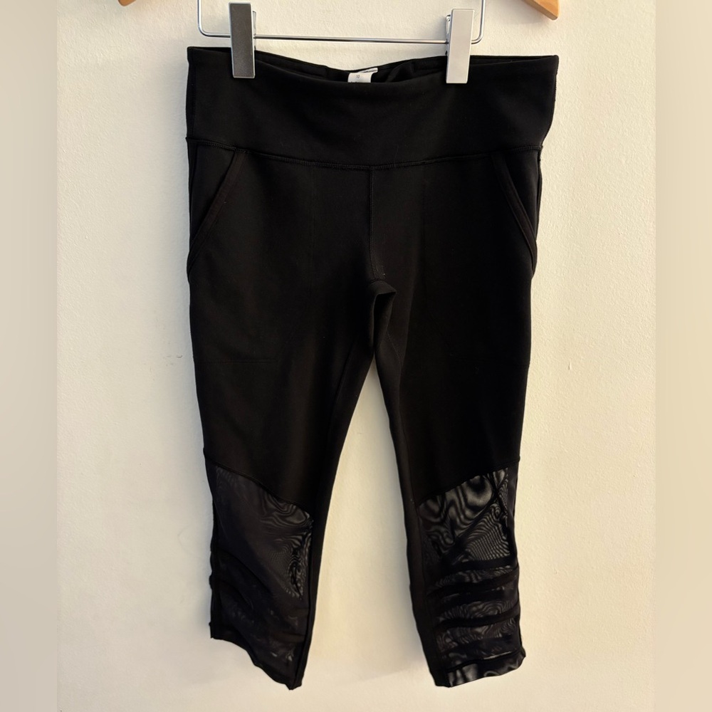 Ivivva by Lululemon Cropped Leggings, Size 10 Girls, Black with mesh panels